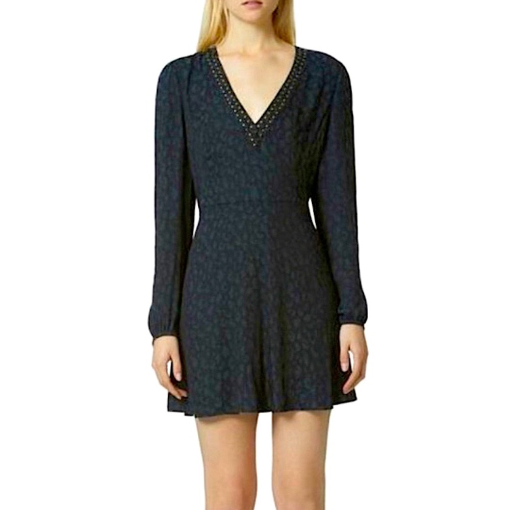 Avec Les Filles Blue Black Leopard Print Studded Mini Dress XL